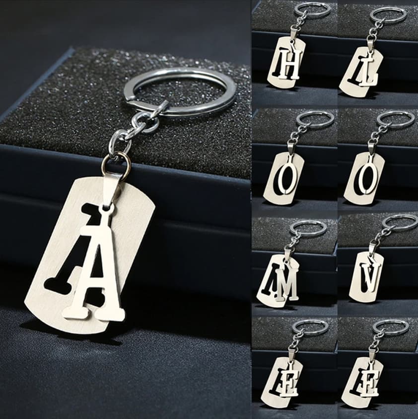 European and American cross-border hot-selling 26 English letter keychains creative gift accessories simple stainless steel keychains