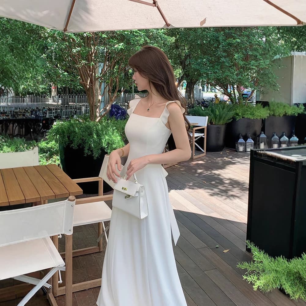 Improved Version Korean Style Women's Dress Spring Season Midi Skirt A-Line Gown Sleeveless Fly Sleeve Fashionable Dress