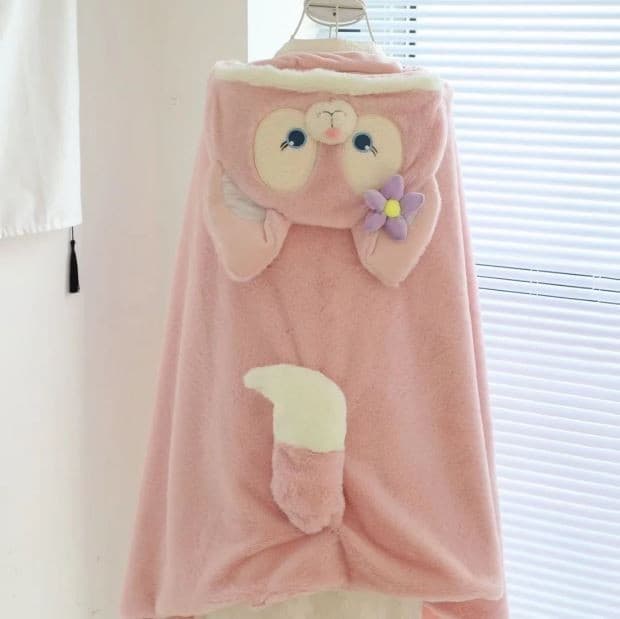 Cute Cartoon Pink Fox Belle Stitch Lucifer Cape Cloak Blanket Homebody Shawl Dual-Use Air Conditioning Blanket