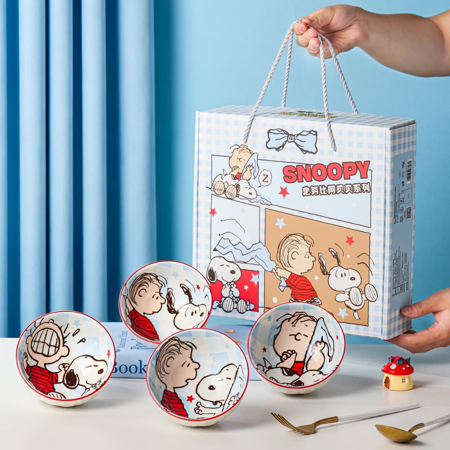 Snoopy authentic Abebe series cute household 4.5-inch rice bowl soup bowl 4-bowl set new batch