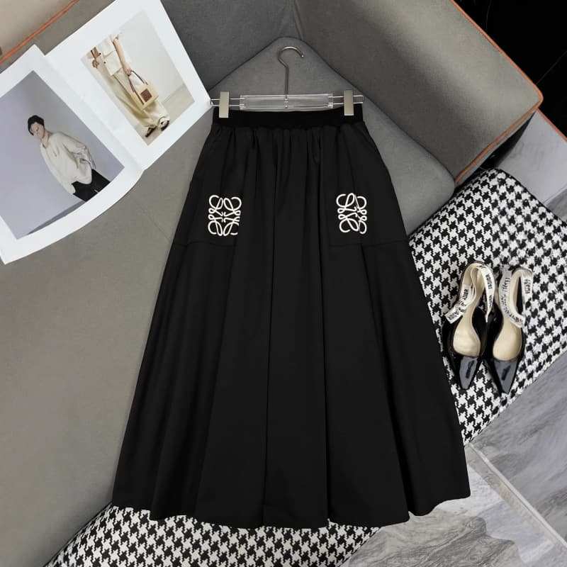 LW 25 Autumn/Winter New Casual Style Embroidery Logo Ribbed Waistband Skirt