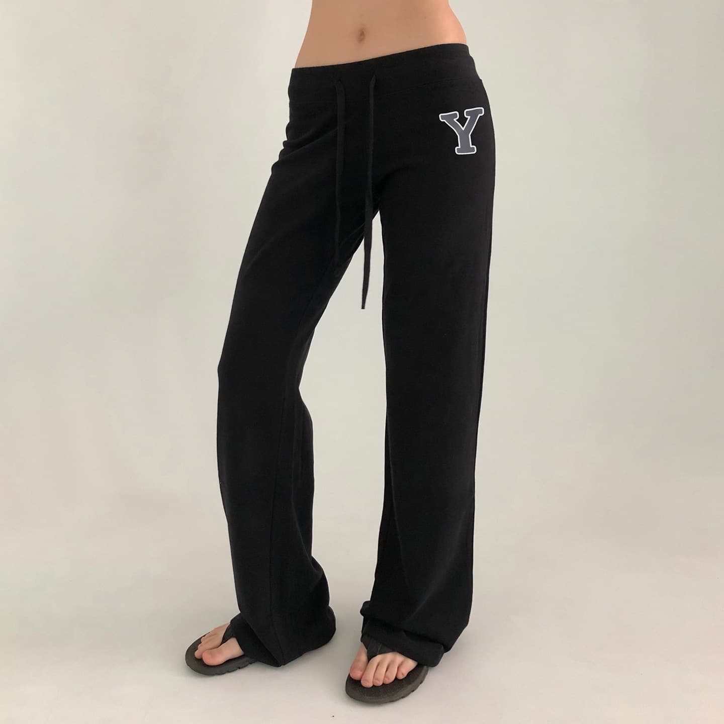 Black letter printed loose casual trousers, lazy style relaxed feeling low waist elastic waist tie knitted straight pants