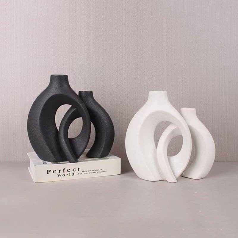 Creative Ceramic-Look Vase Decoration Modern Home Showroom Living Room Entryway TV Cabinet Ornament Flower Vessel
