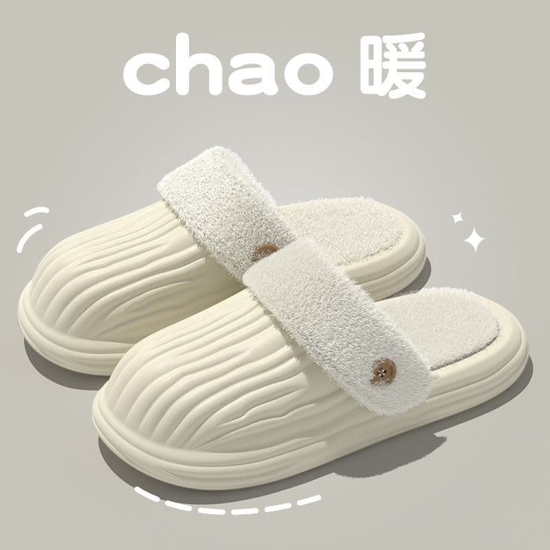 2023 New EVA Waterproof and Non-slip Women's Autumn and Winter Home Wear Fleece Lined Outer Wear Thick-soled Couple Cotton Slippers