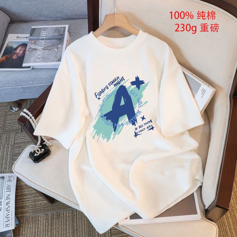 Women's Loose-Fit Cotton T-Shirt Short Sleeves Crew Neck Summer Japanese Style Casual Top Base Layer T-Shirt