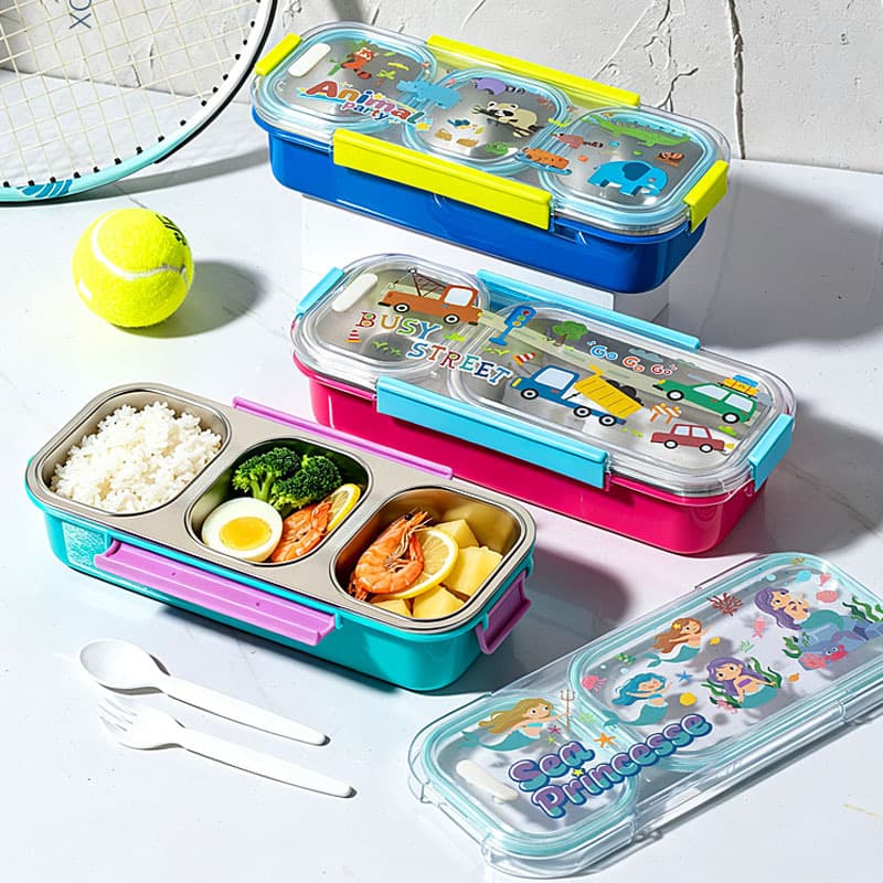 New Lunch Box Divided Bento Box with Fork and Spoon Portable Kids Meal Carrier 304 Stainless Steel Sealed Food Container No Flavor Mixing