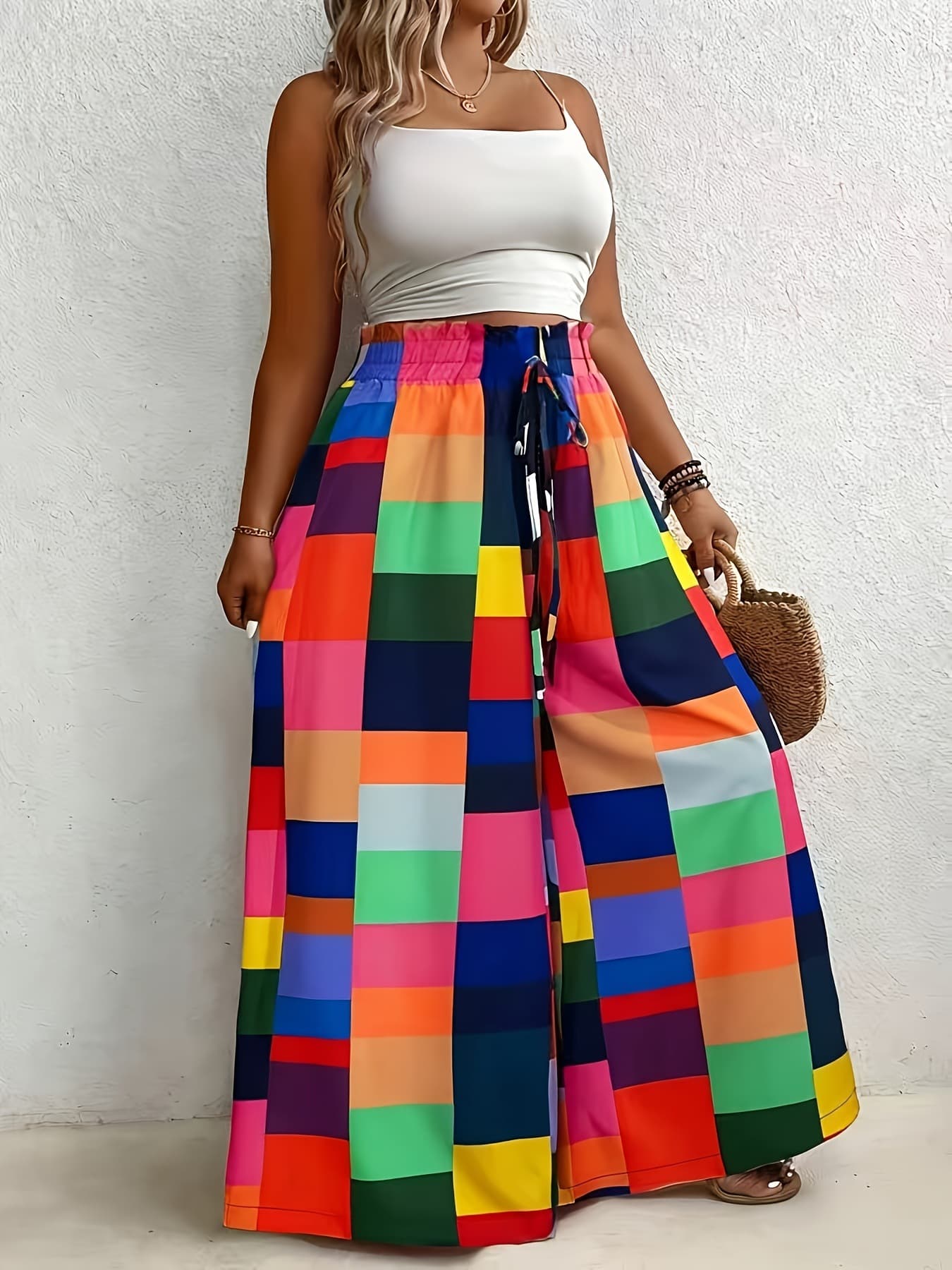 Cross-border European and American Fashion Casual Printed Floral Wide-leg Mid-length Pants Suitable for All Seasons