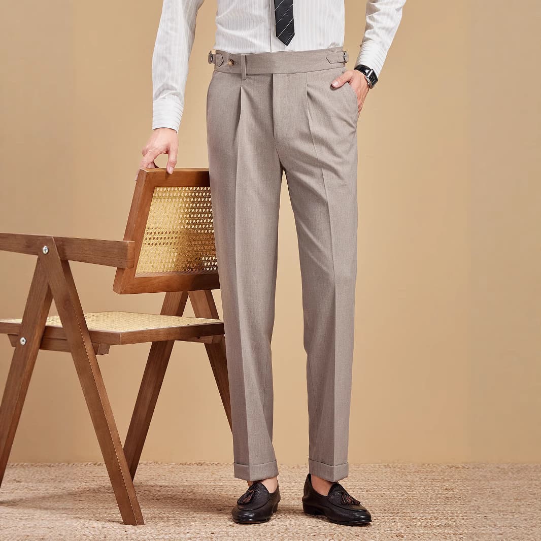 Paris buckle high-waist trousers for men's summer business non-iron casual trousers Naples drape straight trousers
