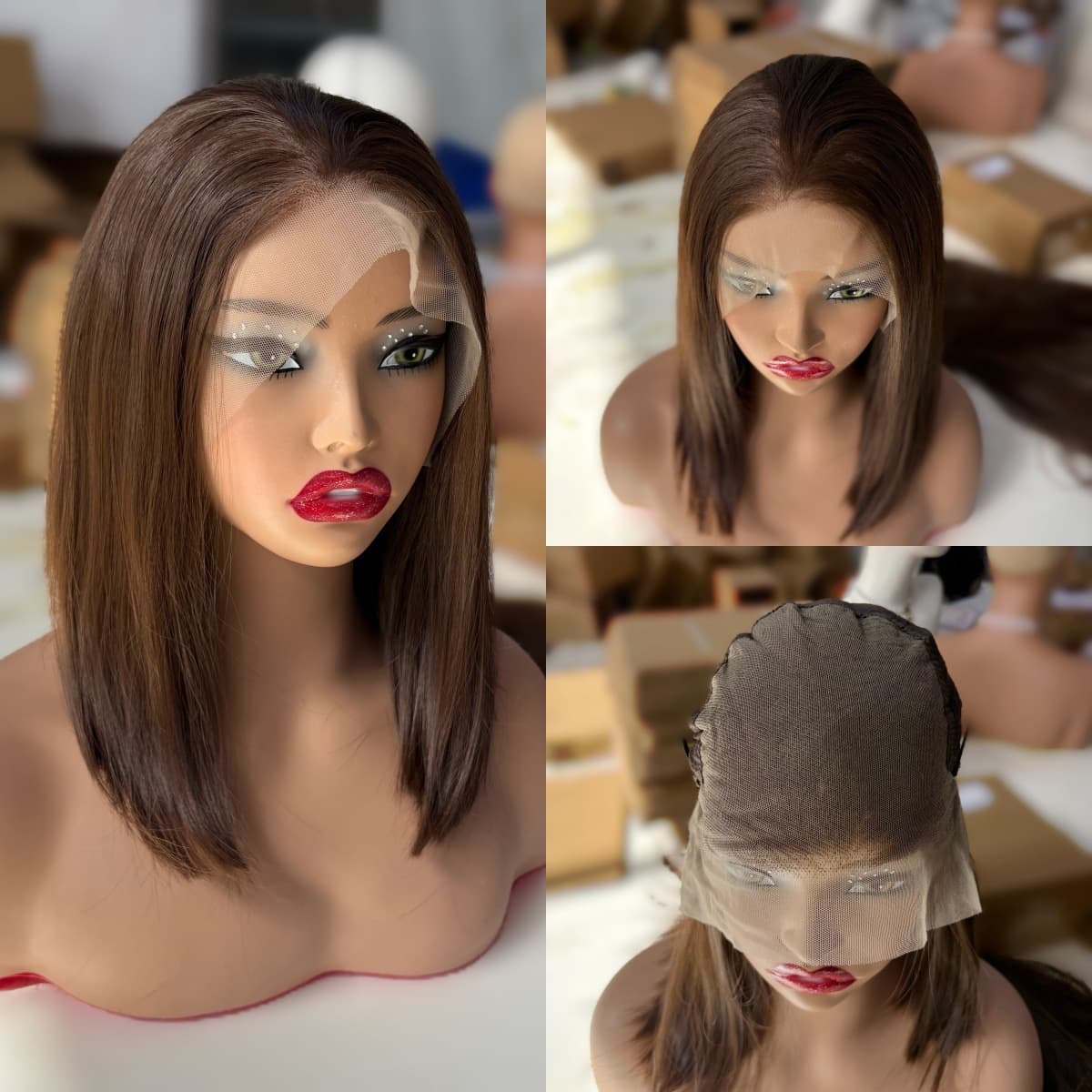 13x6 Lace Front Hair Wigs For Women Natural Brown Shoulder-Length Inward Bob