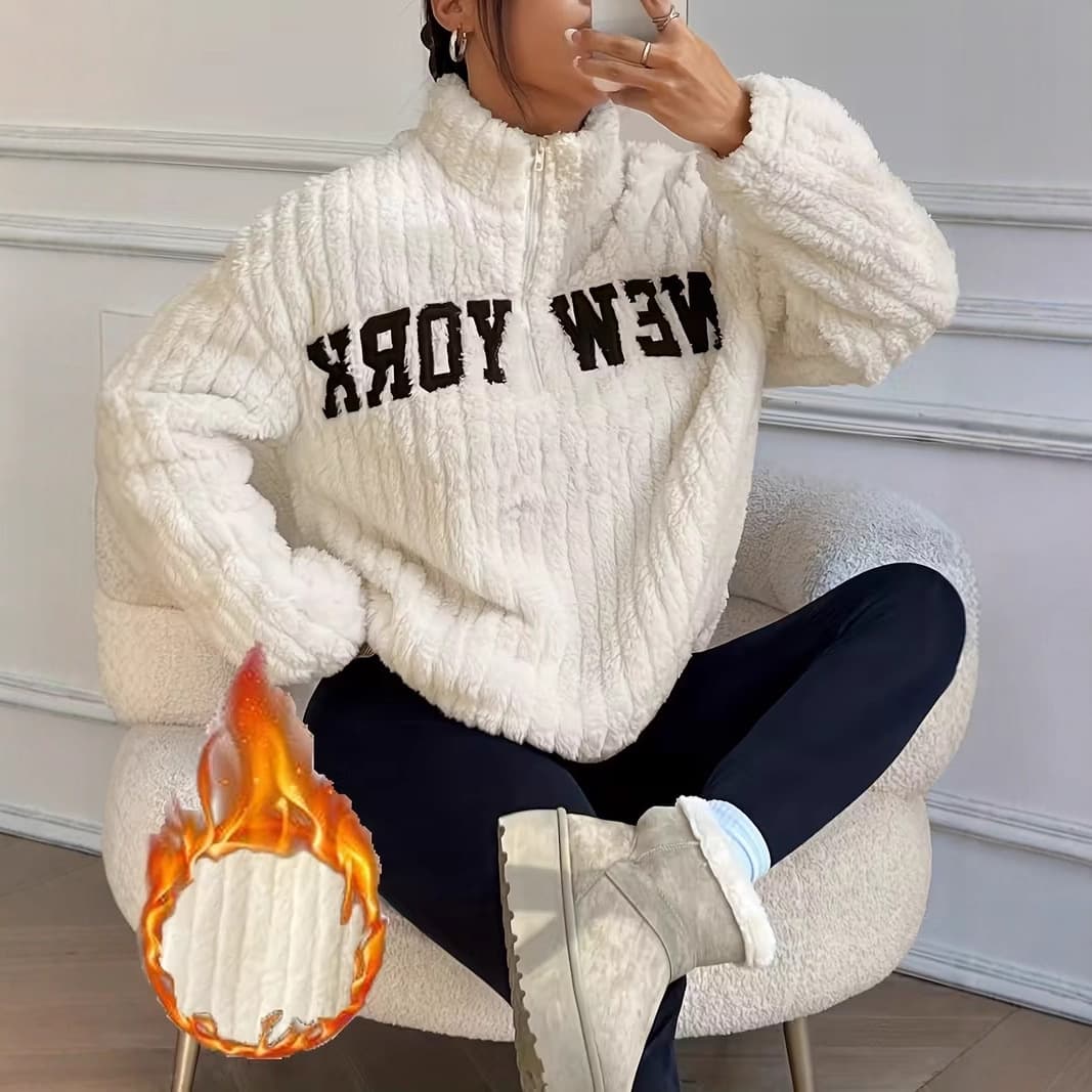 Amazon Cross-border New Fall/Winter Coat for Europe and America, Warm Thickened Embroidered Long-Sleeve Hoodie Top for Women