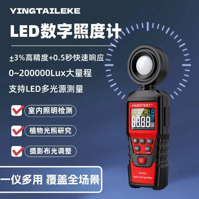 HT620L Illuminance Meter, a digital illuminance meter that supports multi-source LED measurement.