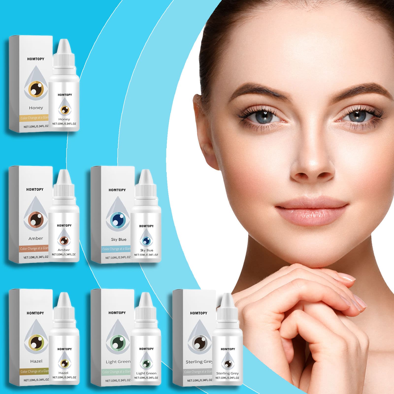 Cross-Border HOMTOPY for Relieving Eyeglass Fatigue and Dryness, Moisturizing Colored Eye Drops for Blurry Vision