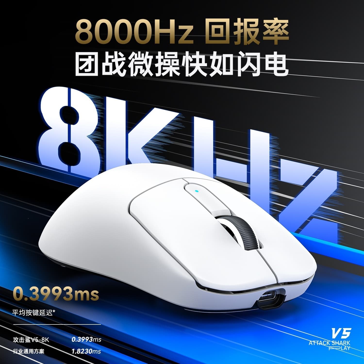 ATTACKSHARK V5 Wireless Mouse Lightweight PAW3950 Gaming Tri-Mode 8K Mouse Bluetooth