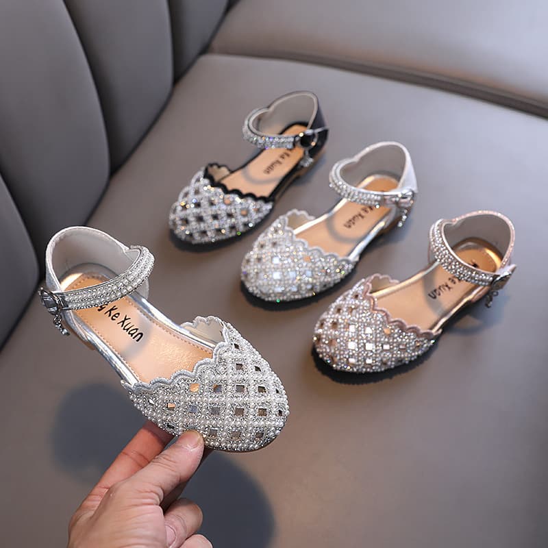2025 Summer/Autumn New Korean-style Princess Shoes for Girls, Leather Flats with Cut-out Design for Toddlers to Big Kids
