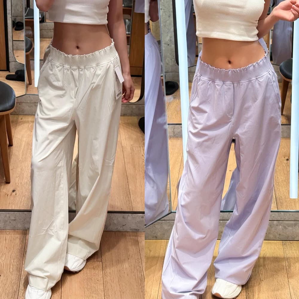 Correct Version! 2026 New Stretch Woven Women's Waist Ruffle Wide-Leg Pants Bloomers Casual Pants