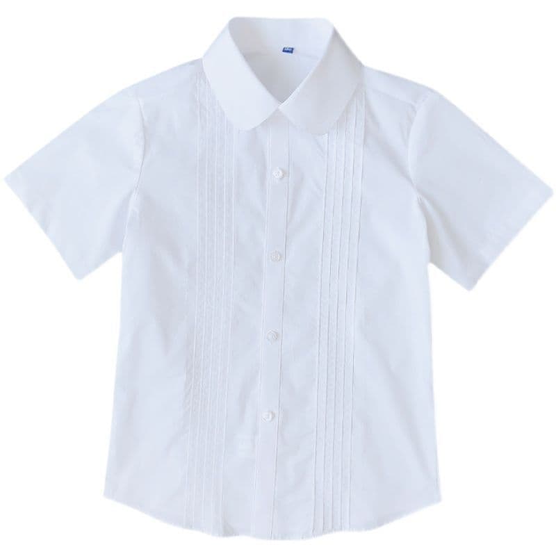 Summer girl's short-sleeved white shirt accordion ruffle round lapel top middle school children student JK uniform white shirt