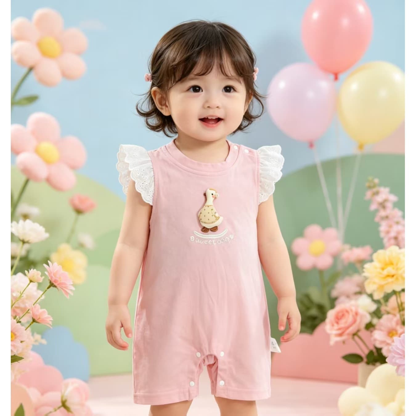 Summer baby girl vest romper summer baby goose thin cartoon sweet onesie for outdoor wear