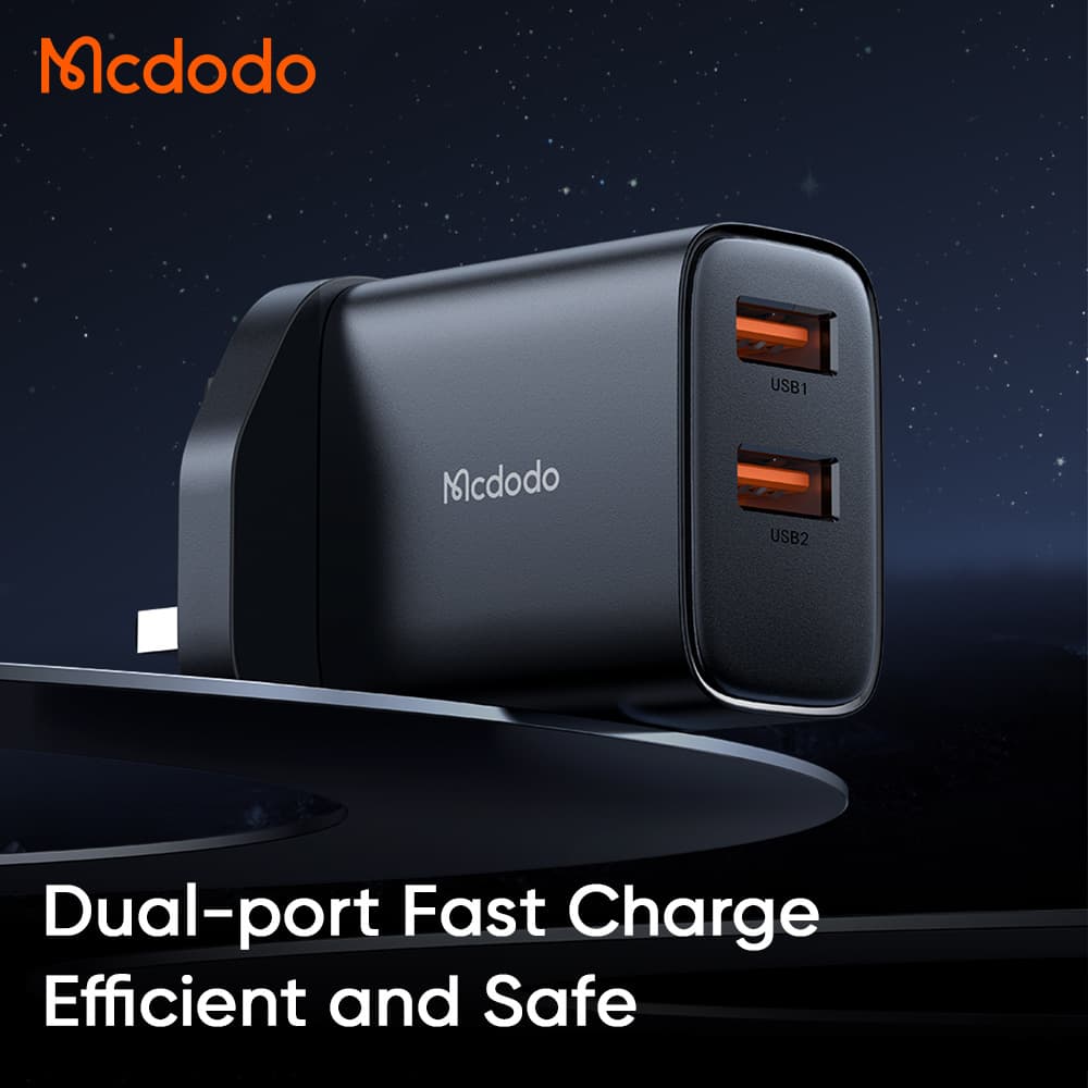 Beryllium Series Dual-Port USB Travel Charger for Apple / Type-C Android Phones Set 2.4A