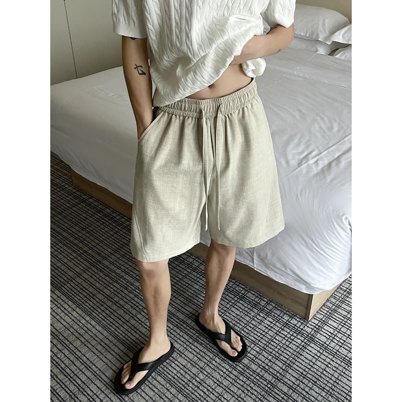 Maillard imitation linen five-point pants men's summer thin old-money style sweatpants loose wide-leg lazy style casual shorts