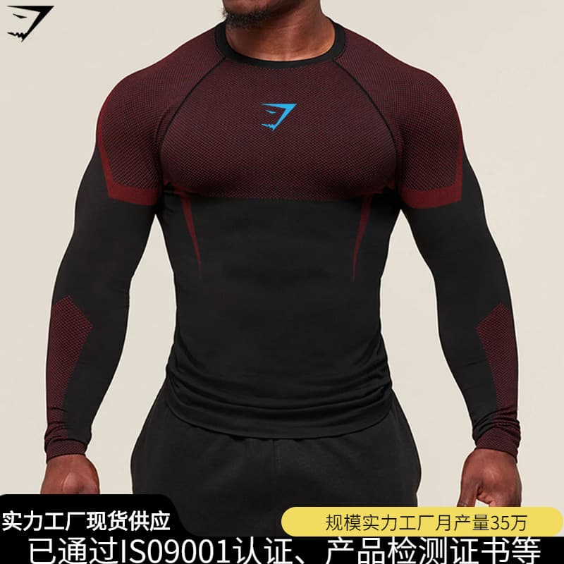 Men's Fitness Top Cross-Border Hot Selling GYMSHARK Compression Shirt Men's Running Training Long Sleeve T-Shirt Muscle Shark