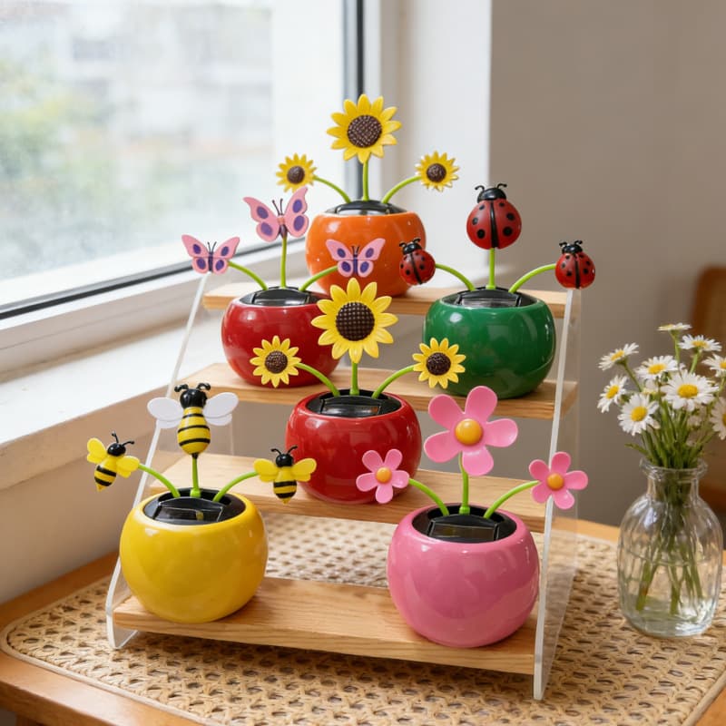 Solar Swinging Flower Pot Car Ornament Cartoon Sunflower Bee Butterfly Car Decoration Creative Interior Decor