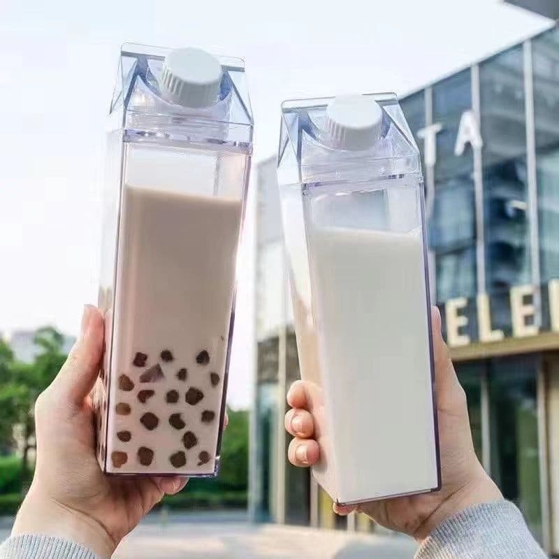 Creative milk tea cup, transparent square milk cup, large capacity plastic cup, handy cup, milk box, milk storage bottle