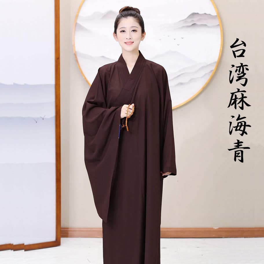 Hongpu monastic clothing Haqing lay Buddhist women's robe Taiwan linen men's opaque Buddhist wear dark coffee Haqing spring/summer