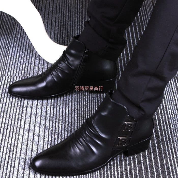 Men's pointed toe ankle boots, Martin boots, Korean style leather boots, men's British style trendy shoes, hidden wedge heel business boots, classic style.