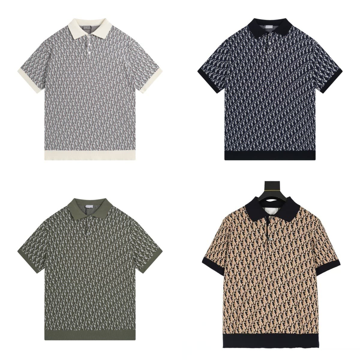 Cross-border High Quality Dijia 2025 Summer New Logo Jacquard Full Print Knitted Casual Loose Short Sleeve Polo Shirt