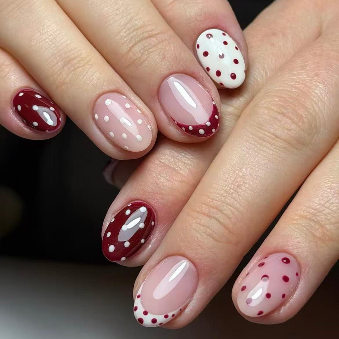 Pure desire polka dot manicure short style summer must-have French simple false nails for women Pure desire polka dot style wearable nails