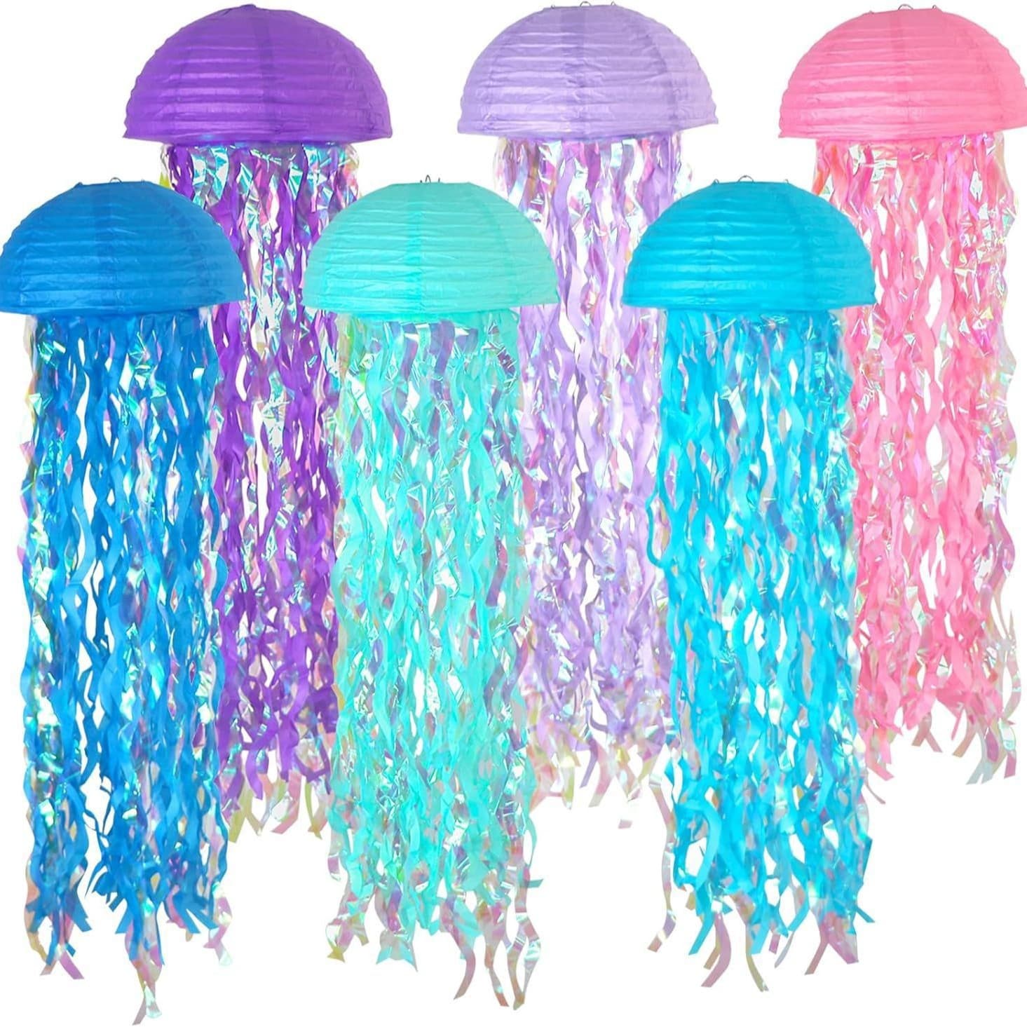 Cross-border semi-circular jellyfish paper lantern, mermaid ocean theme, children's party birthday hanging decoration rainbow lantern