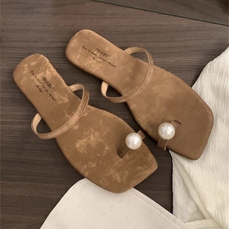 Flat Pearl Toe Loop Small Sandals Slippers for Outing Fairy Shoes 2026 New Summer for Dresses New Chinese Style Sandals