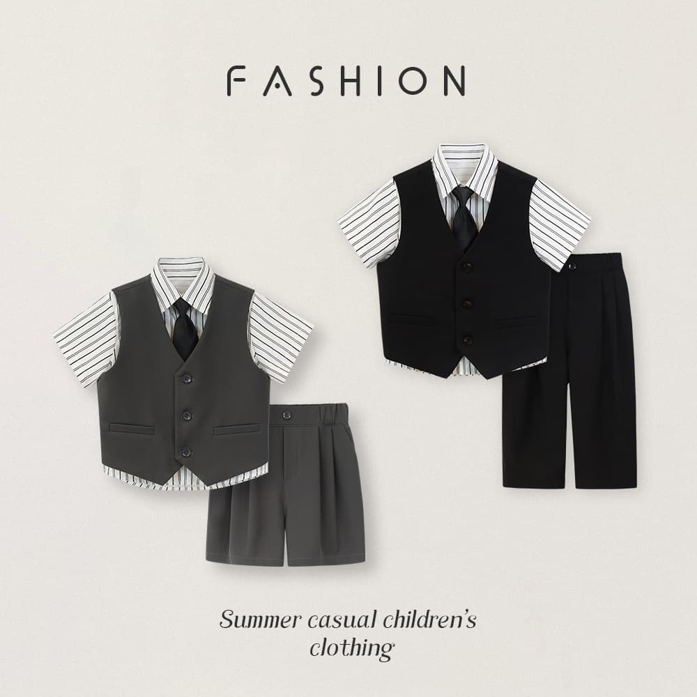 Children's Suits, Boys' Spring and Summer Casual Handsome Vest Sets, Flower Girl One-Year-Old Dress, Boy Host Photography Performance Outfit