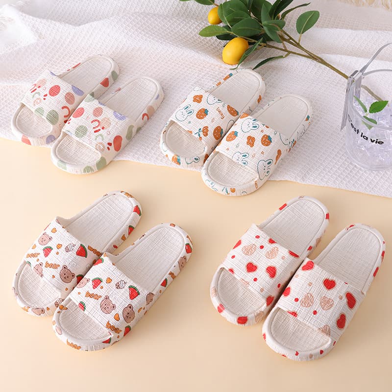 Women's Slippers 2025 Home Indoor Bathroom Anti-Slip Durable PVC Couple Sandals Lightweight Cartoon Paradise