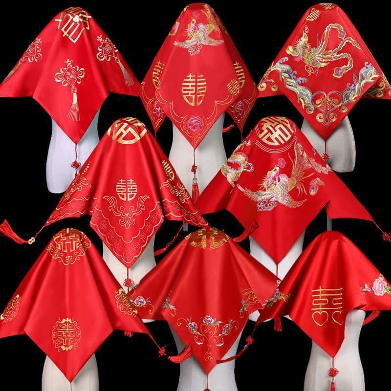New Chinese-style embroidered mesh wedding veil for bride, wedding headcover, bridal scarf, Xiuhu veil