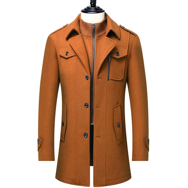 Men's Autumn/Winter Business Wool Overcoat, Fashion Double Collar, Cold-Resistant Wool Coat, Men's Outerwear, Cross-Border Wool Coat