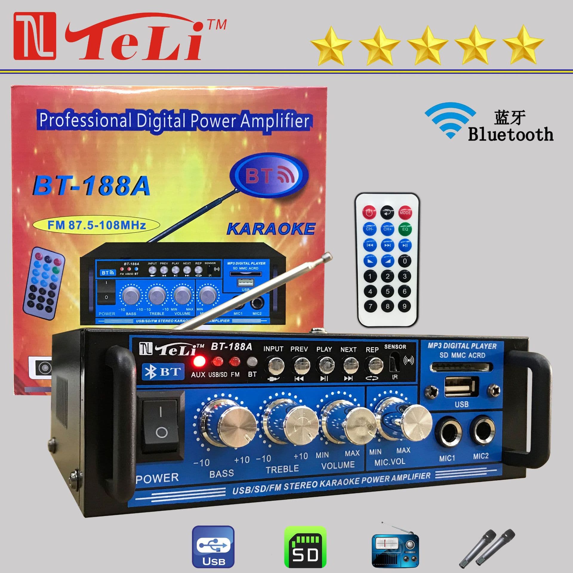 New Bluetooth BT188A Amplifier Home Car Mini Amplifier 220V 12V Dual Use Radio Amplifier
