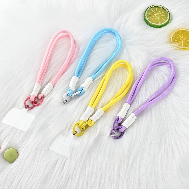 6mm woven wristband with dual-end phone cord, unisex portable rainbow anti-loss short lanyard.