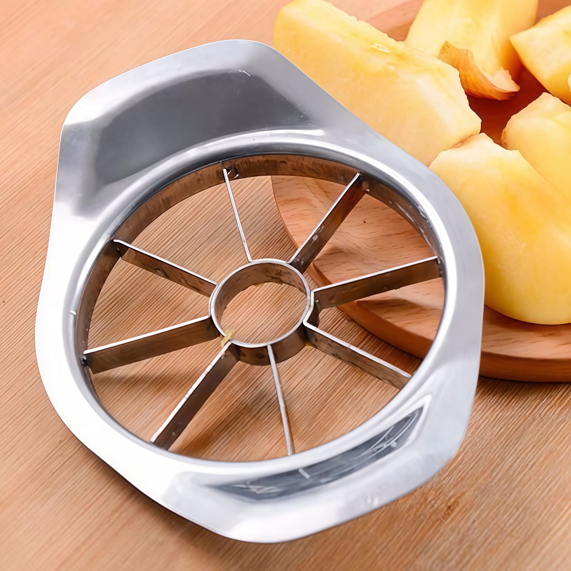 Stainless steel apple slicing miracle tool with corer, multi-functional fruit separator and apple cutting implement