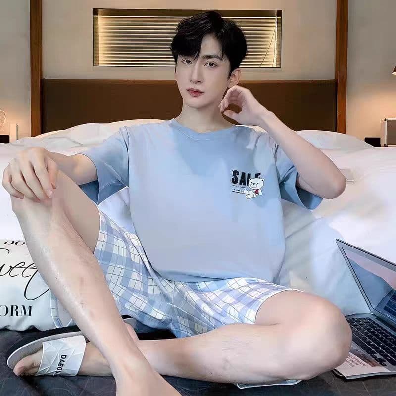 Wholesale Plus Size Men's Pajamas Summer 2026 New Men's Short Sleeve Shorts Thin Homewear Set