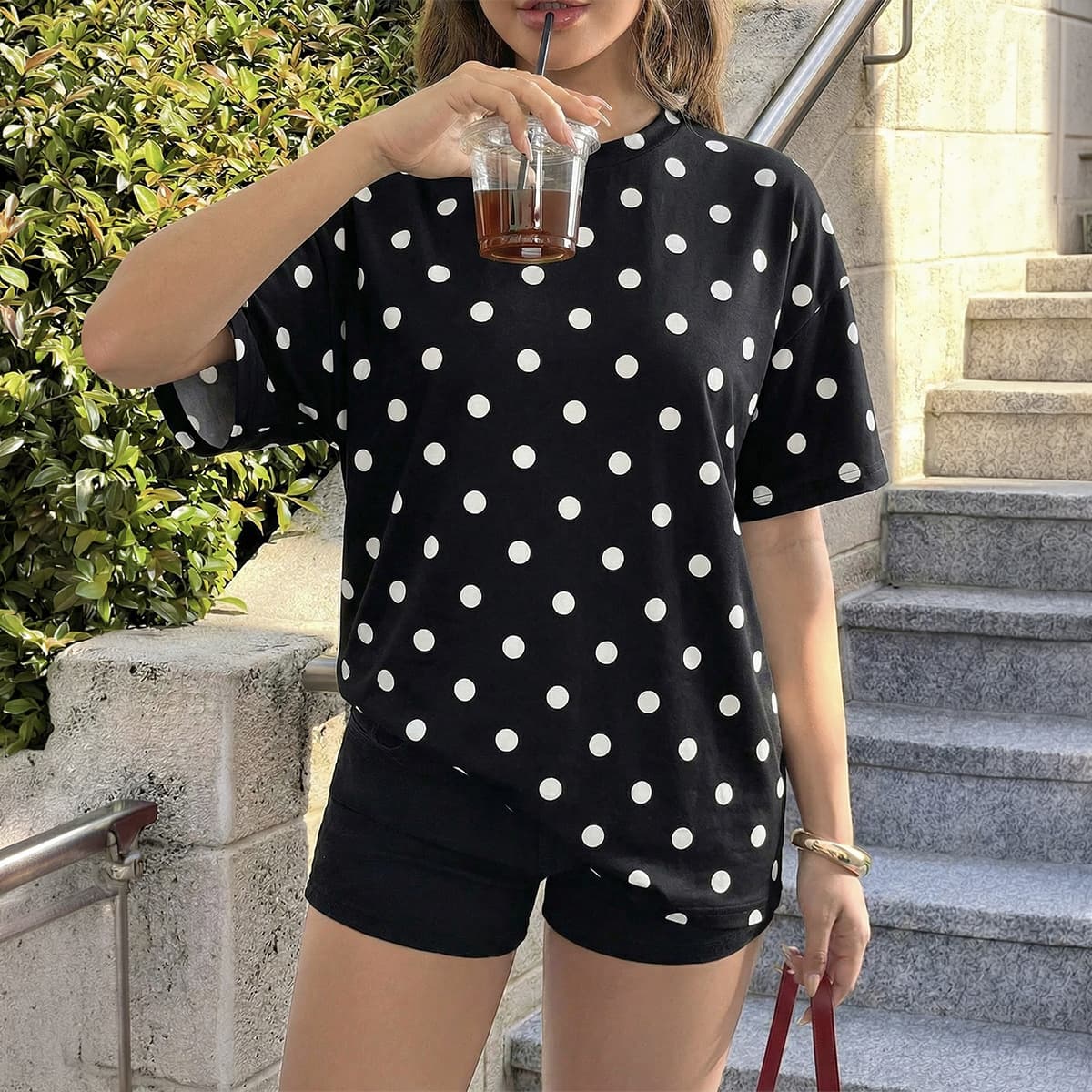 Diyun European and American Casual Wave Dot Versatile Round Neck Short Sleeve T-Shirt Top Women's 2026 Summer Amazon Independent Station