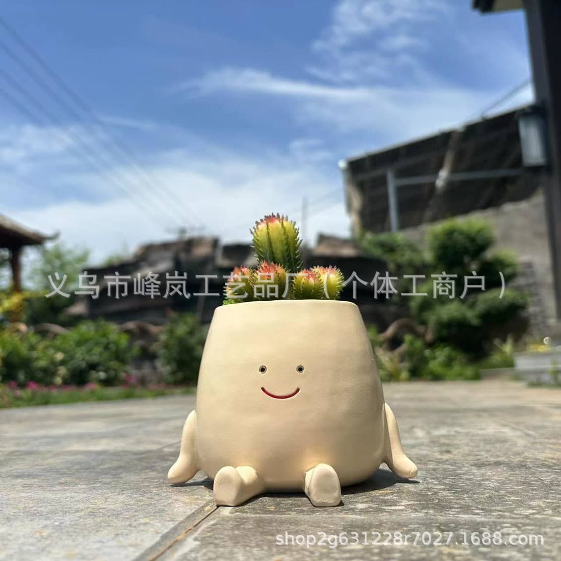 New Cross-Border Cute Round Face Sitting Flower Pot for Succulents, Home Office Desktop Decoration