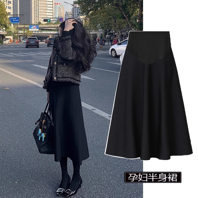 Maternity Half-Skirt Spring Autumn 2024 New Casual Versatile Maternity Skirt Spring Autumn Style Outing Belly-Support A-Line Skirt