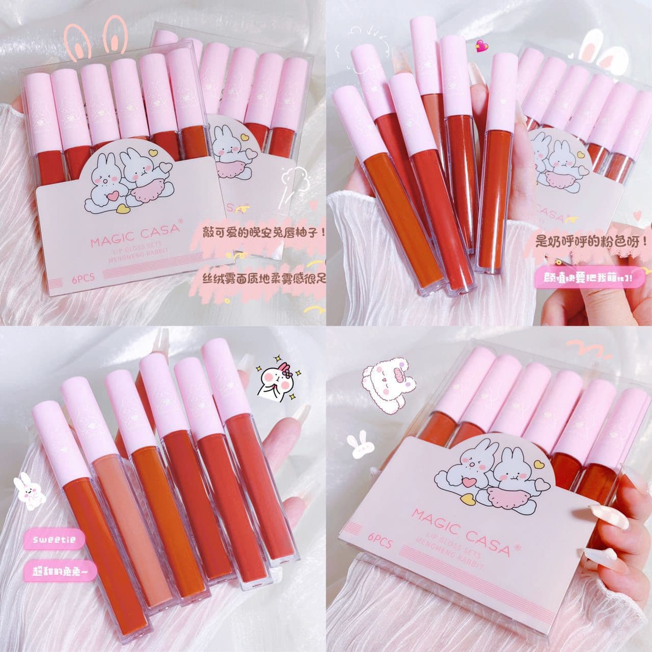 Cross-border makeup MAGIC CASA 6-color cute rabbit lip glaze set lipstick matte lip mud lip gloss Amazon