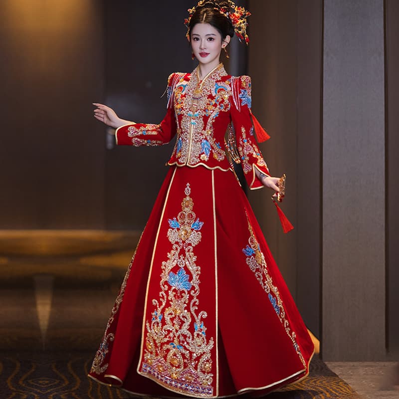 Velvet Xiuhe Suit Bride 2026 New Chinese Wedding Dress Luxurious Velvet Xiuhe Suit