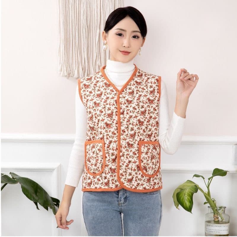 Wholesale Women's Cotton Vest Autumn/Winter Middle-Aged and Elderly Cardigan Cotton-Lined Back Vest Corduroy Warm Vest