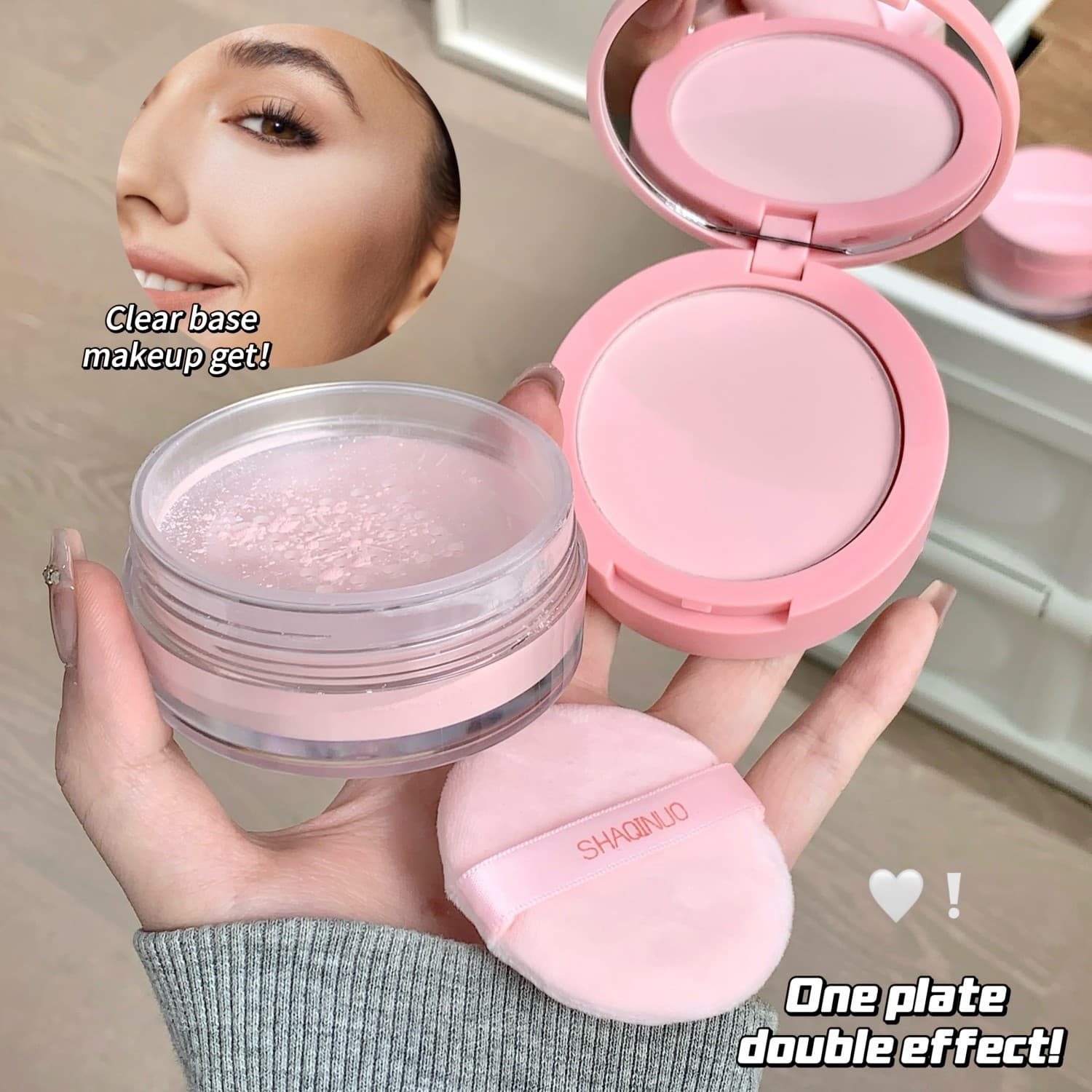 Cross-border SHAQINUO Dual-Effect Clear Loose Powder Compact Oil-Control Long-Lasting Makeup Setting Powder for Oily Skin Students Cosmetics