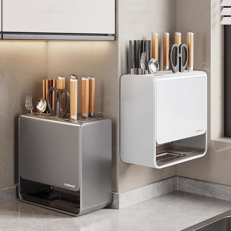 Manufacturer-Supplied Kitchen Knife Organizer with Wall-Mounted Chopstick Basket and Multifunctional Integrated Storage