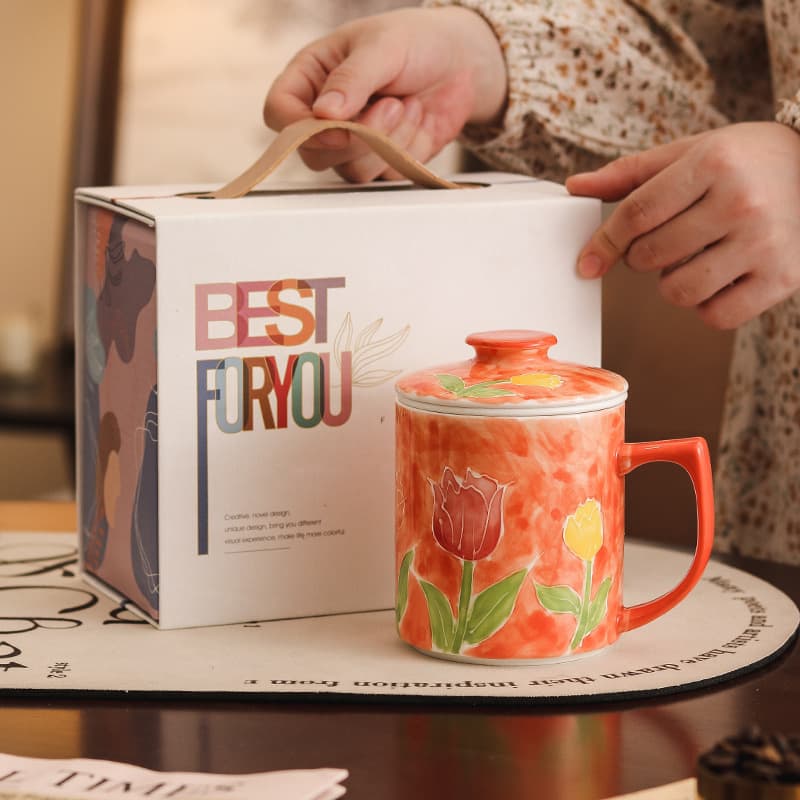 Underglaze color hand-painted tea cup set tea separation cup ceramic tea cup office water cup mug wholesale