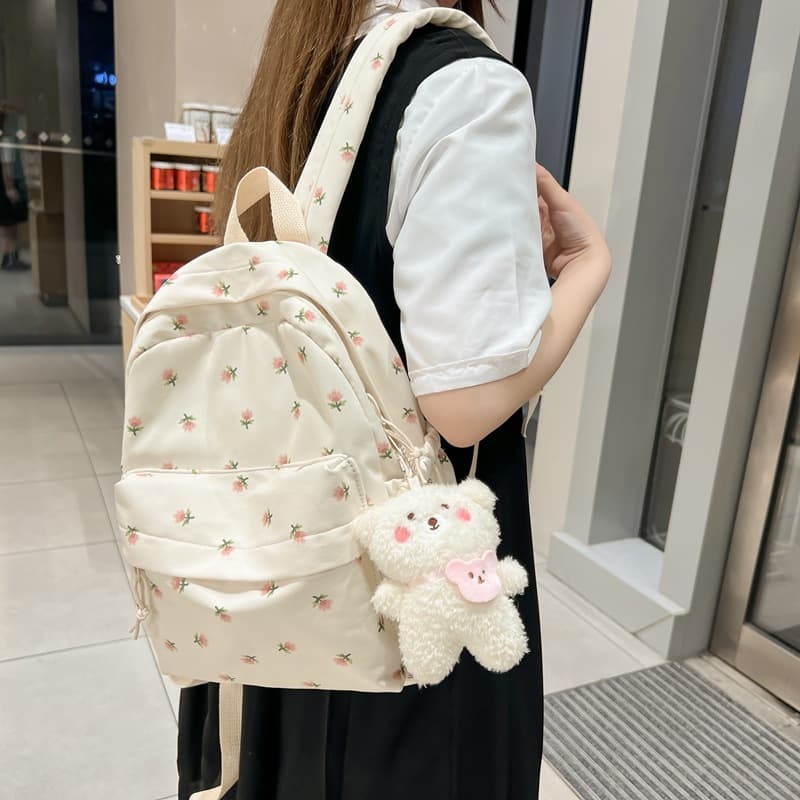 2025 New Cross-Border Fashionable Backpack for Women, Aesthetic Literary Casual Schoolbag for Students, Commute Backpack, Floral Bag